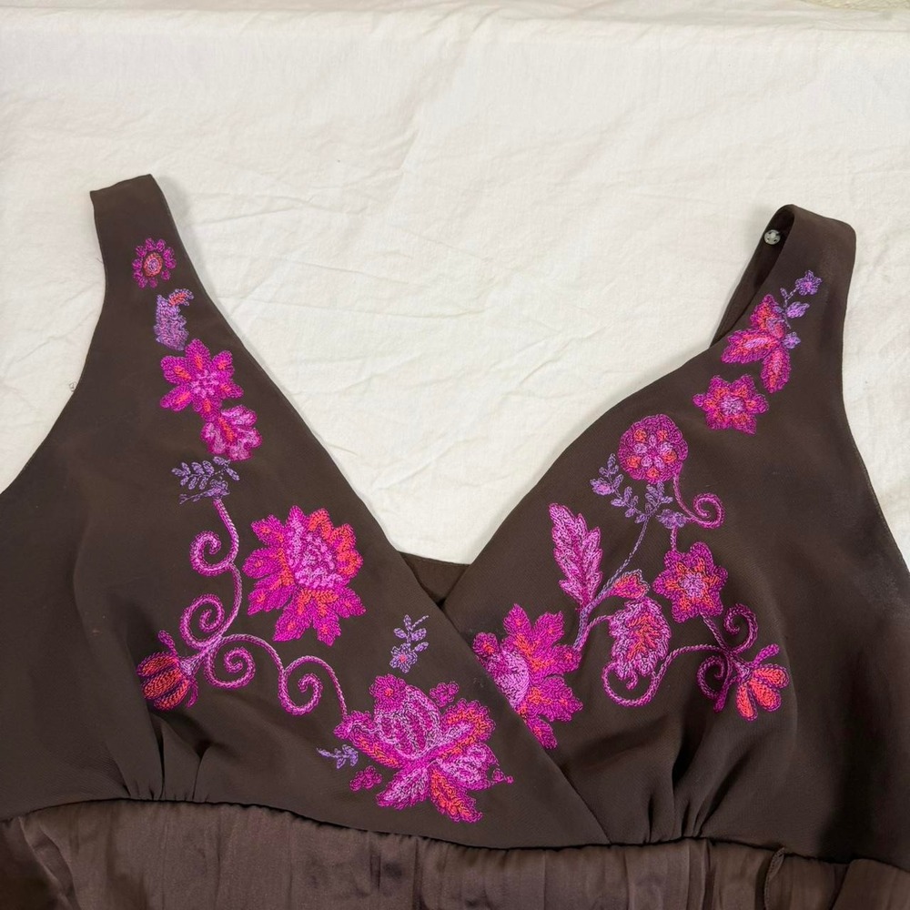 Vintage y2k Bandolino brown & pink floral embroidered design babydoll fairy top - Picture 5 of 8